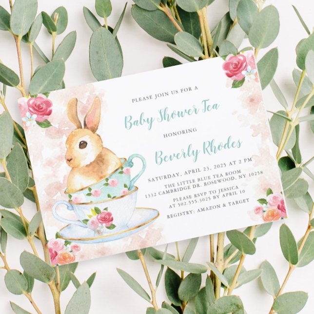 Shabby Chic Bunny Baby Shower Tea Party Invitation