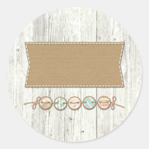 Shabby Chic Bunting on Rustic White Painted Wood Classic Round Sticker