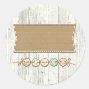 Shabby Chic Bunting on Rustic White Painted Wood Classic Round Sticker