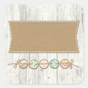 Shabby Chic Bunting on Rustic White Painted Wood Square Sticker