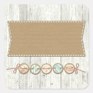 Shabby Chic Bunting on Rustic White Painted Wood Square Sticker