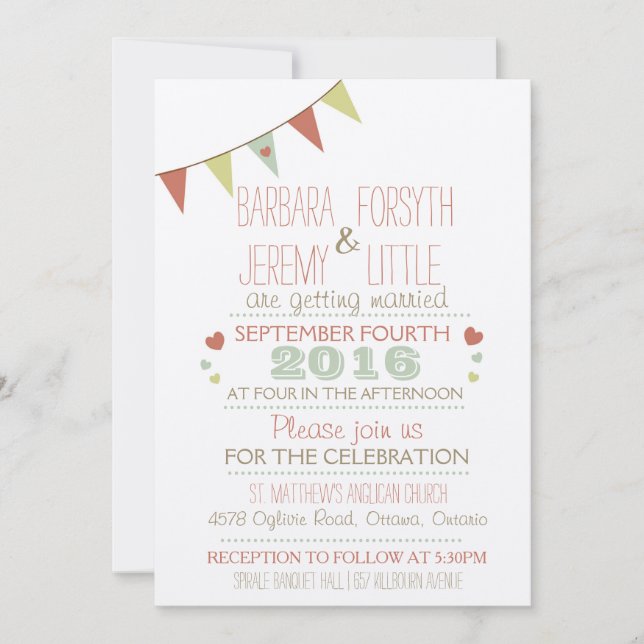 Shabby Chic Bunting Wedding Invitation (Front)
