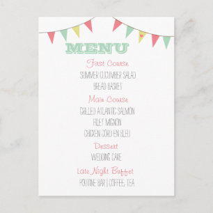 Shabby Chic Bunting Wedding Menu Pink and Mint