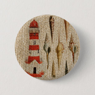 shabby chic burlap coastal seashell lighthouse button