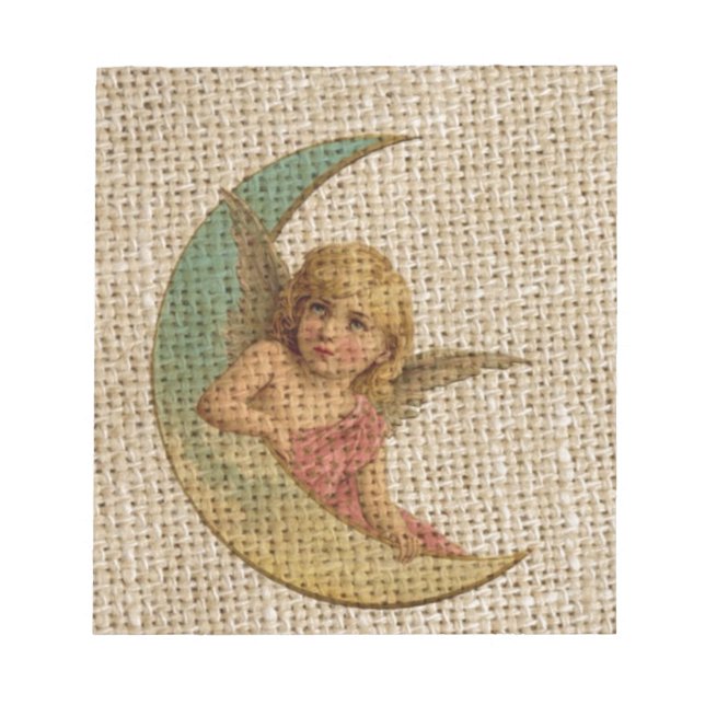 Shabby chic burlap crescent moon victorian angel notepad (Front)