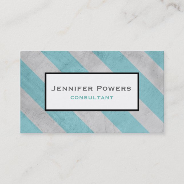 shabby chic business card teal and gray stripes (Front)