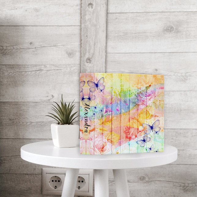 Shabby Chic Butterflies and Roses on Rustic Wood 3 Ring Binder (Creator Uploaded)