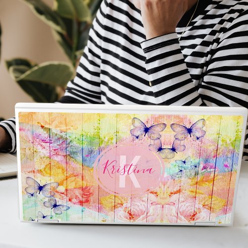 Shabby Chic Butterflies and Roses on Rustic Wood HP Laptop Skin