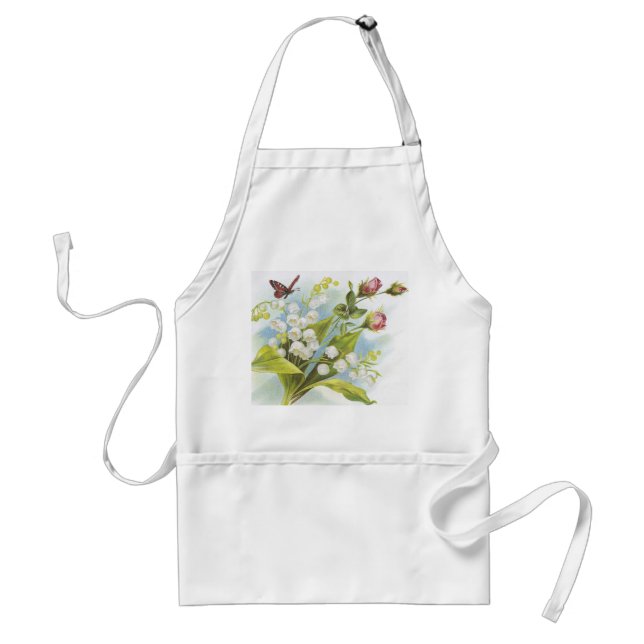 Shabby Chic Butterfly, Roses & Lily of the Valley Adult Apron (Front)