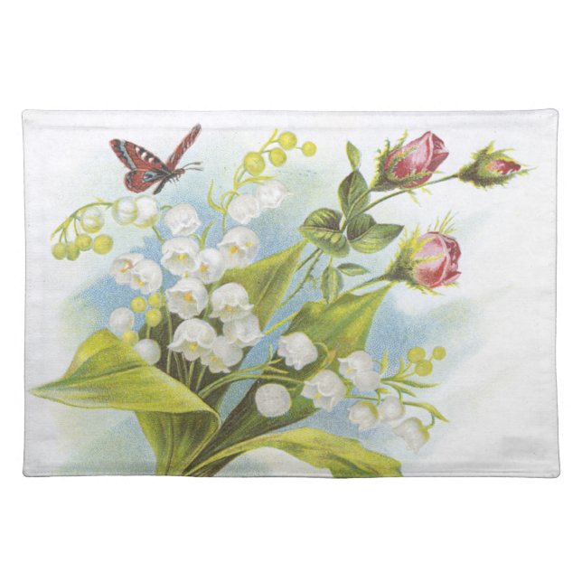 Shabby Chic Butterfly, Roses & Lily of the Valley Cloth Placemat (Front)