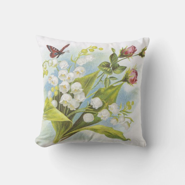 Shabby Chic Butterfly, Roses & Lily of the Valley Throw Pillow (Front)