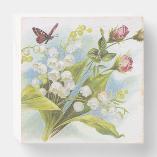 Shabby Chic Butterfly, Roses & Lily of the Valley Wooden Box Sign (Front Horizontal)