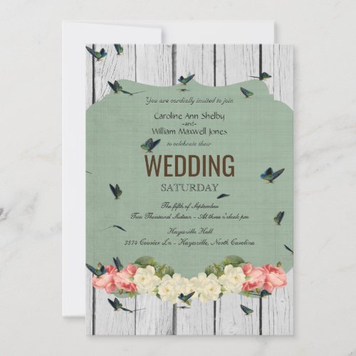 Shabby Chic Butterfly Wood Wedding Invitation