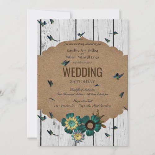 Shabby Chic Butterfly Wood Wedding Invitation