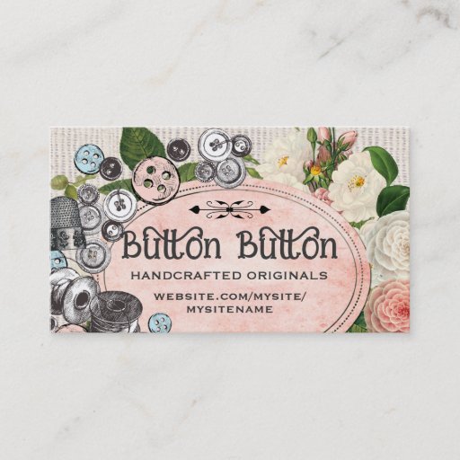 Customizable Shabby chic buttons bobbins sewing business cards