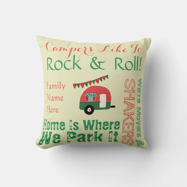 Shabby Chic Camping Campervan Quotes Custom Retro Throw Pillow (Front)
