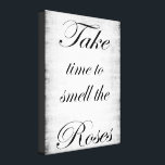 Shabby Chic Canvas<br><div class="desc">Wrapped canvas in Shabby chic style with "take time to smell the roses" text</div>