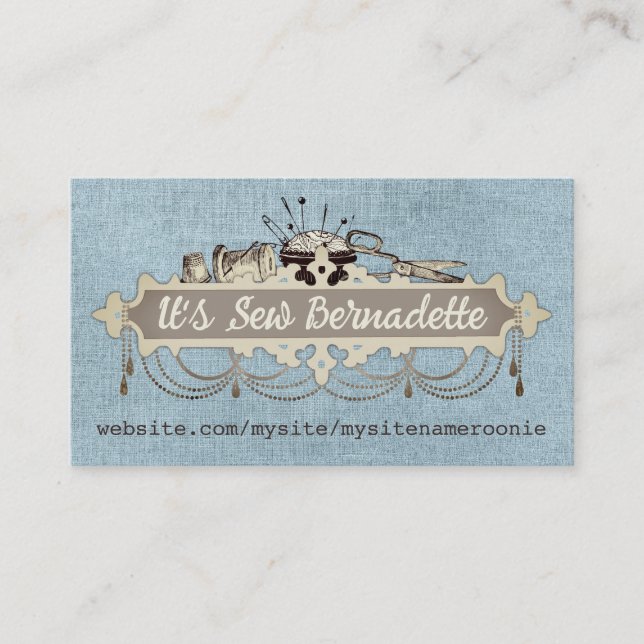 Shabby chic chandelier sewing scissors biz cards (Front)
