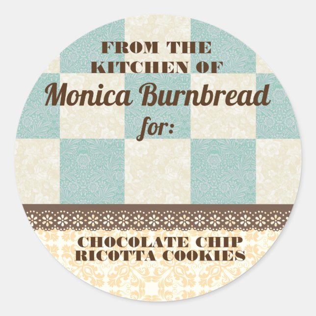 Shabby chic checkerboard from the kitchen of food classic round sticker (Front)