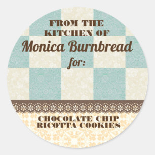 Shabby chic checkerboard from the kitchen of food classic round sticker
