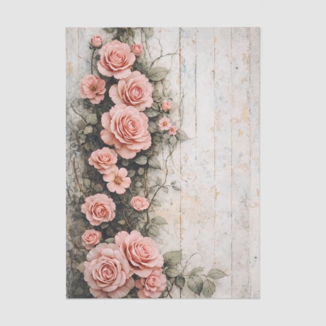 Shabby Chic Climbing Pink Roses FD8L Decoupage Tissue Paper (Front)