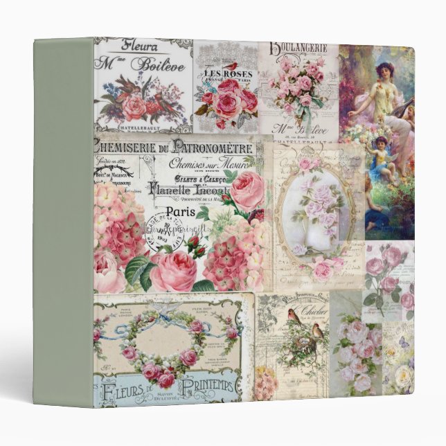 Shabby chic collage,country victorian,decoupage, b 3 ring binder (Front/Spine)