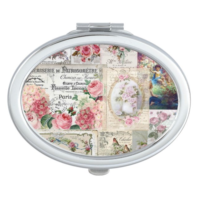 Shabby chic collage,country victorian,decoupage, b compact mirror (Front)