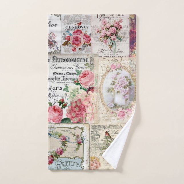 Shabby chic collage,country victorian,decoupage, b hand towel  (Hand Towel)