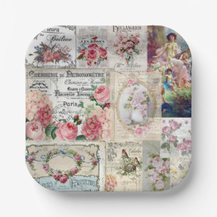 Shabby chic collage,country victorian,decoupage, b paper plates