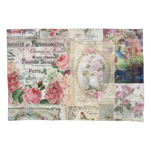 Shabby chic collage,country victorian,decoupage, b pillow case