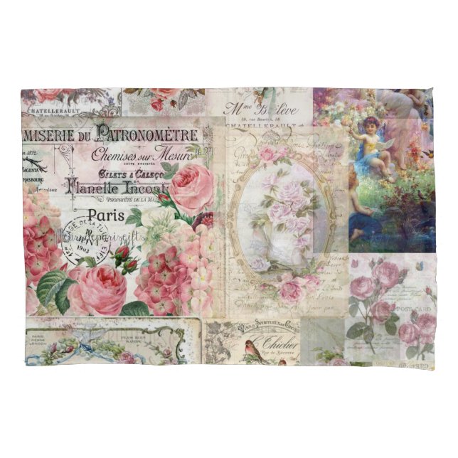 Shabby chic collage,country victorian,decoupage, b pillow case (Front)