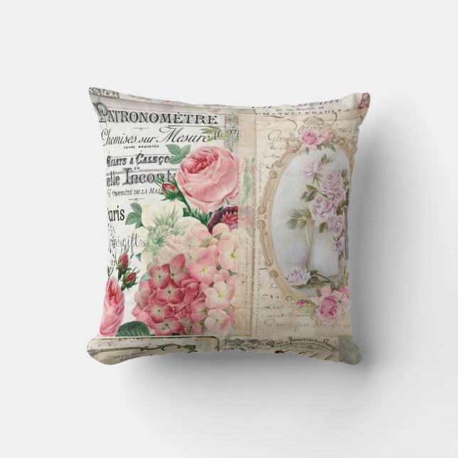 Shabby chic collage,country victorian,decoupage, b throw pillow (Front)