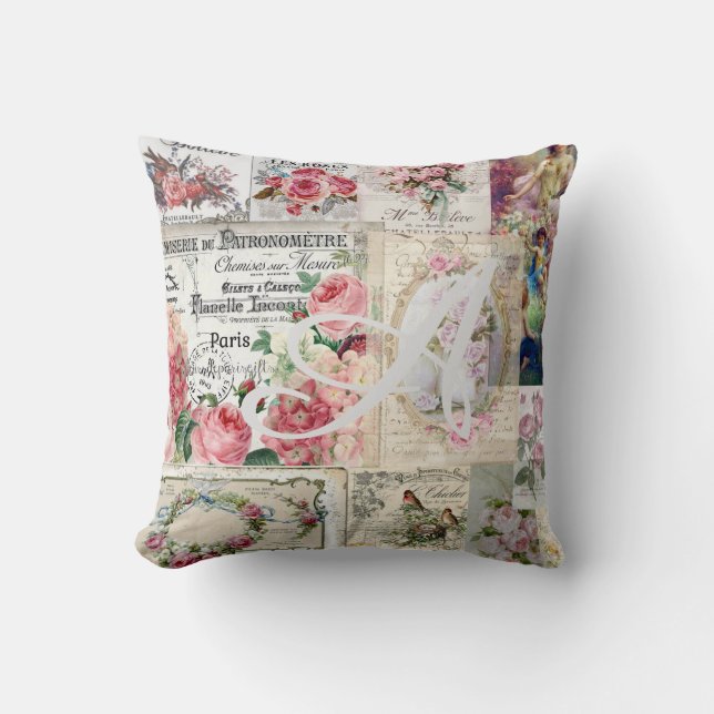 Shabby chic collage,country victorian,decoupage, b throw pillow (Front)