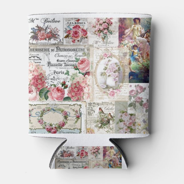 Shabby chic collage,country victorian,decoupage can cooler (Front)