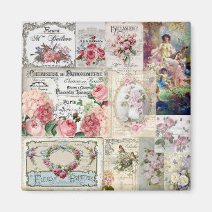 Shabby chic collage,country victorian,decoupage magnet