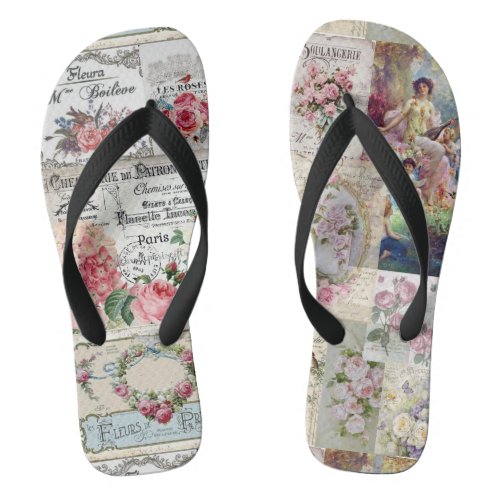 Shabby chic collagecountry victoriandecoupagemo flip flops