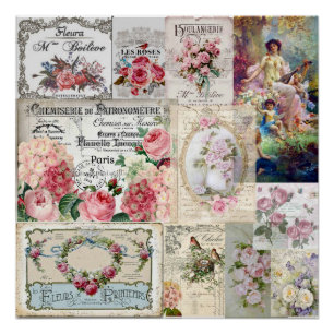 Shabby chic collage,country victorian,decoupage,mo poster