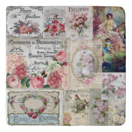 Shabby chic collage,country victorian,decoupage,mo trivet