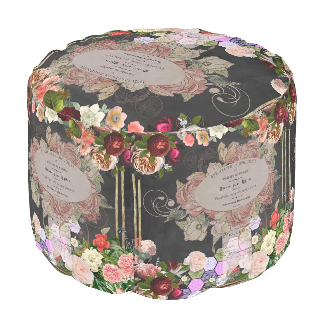 Shabby chic collage, French chic,country rustic,fl Pouf (Angled Front)