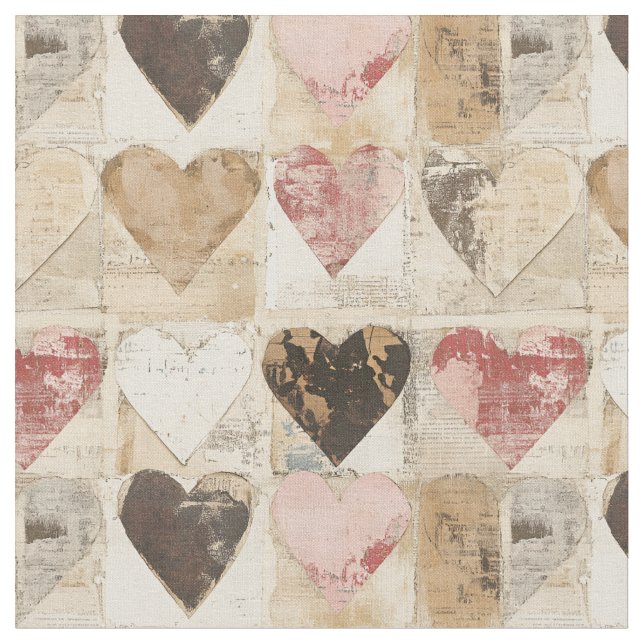 Shabby Chic Collage Hearts  Fabric (Close Up)