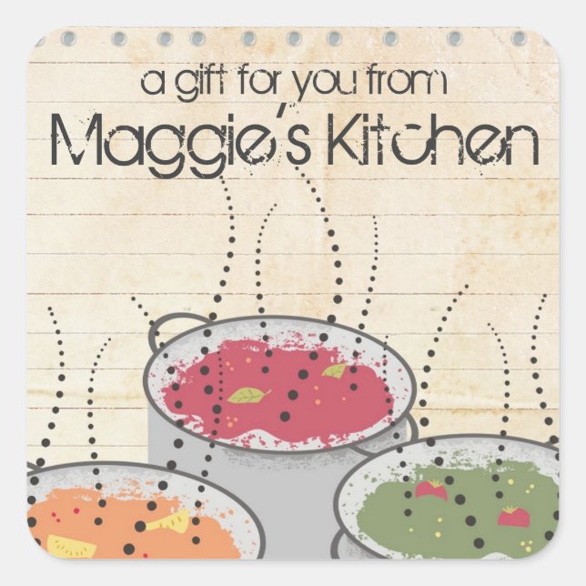 Shabby chic cooking steaming aromas sauce pot square sticker (Front)