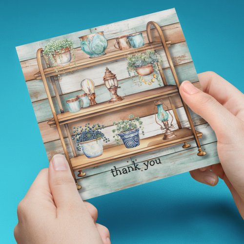 Shabby Chic Copper Shelves with Garden Decor Thank You Card
