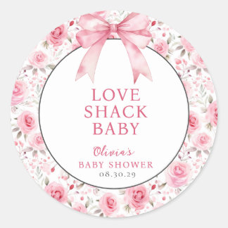 Shabby Chic Coquette Pink Love Shack Baby Shower Classic Round Sticker