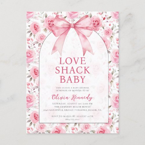 Shabby Chic Coquette Pink Love Shack Baby Shower  Invitation Postcard