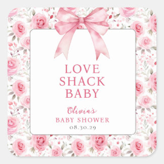 Shabby Chic Coquette Pink Love Shack Baby Shower Square Sticker