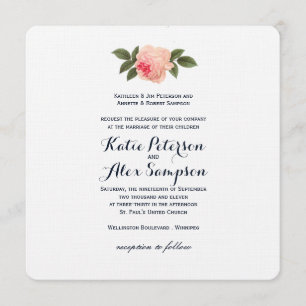 Shabby Chic Coral and Navy Blue Wedding Invitation