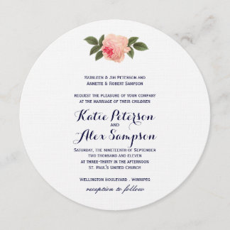 Shabby Chic Coral and Navy Blue Wedding Invitation