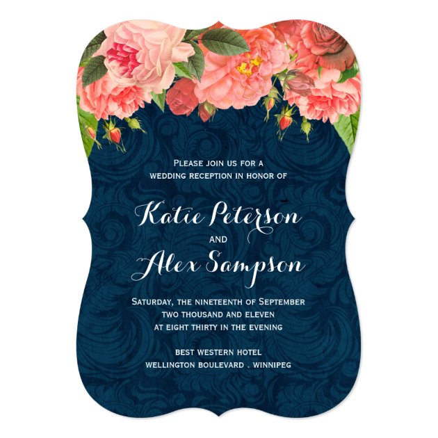 Shabby Chic Coral And Navy Reception Only Invite