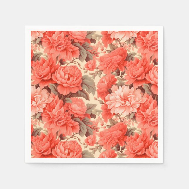 Shabby chic coral flowers napkins (Front)