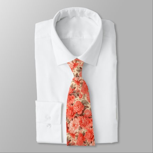 Shabby chic coral flowers neck tie
